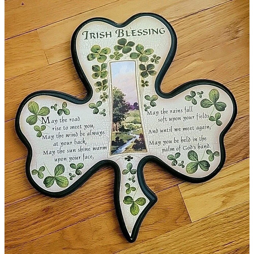 St. Patrick's Day "Irish Blessings" Decorative Wooden Shamrock Wall Plaque 13x13